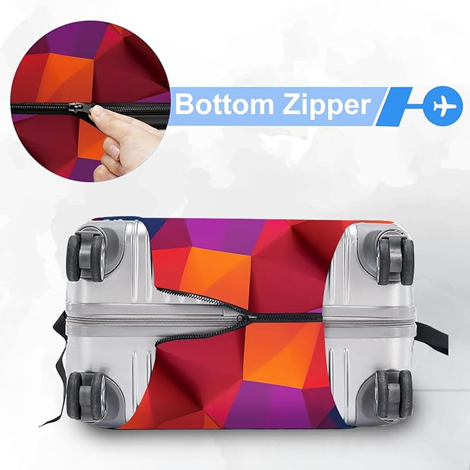 Don't Touch Me Funny Travel Luggage Cover-Neon Geometric Stretchable Airplane Suitcase Protector Sleeve,Universal Washable Fit for 20-22 Inch Checked Baggage,Water Resistant Durable Luggage Protector