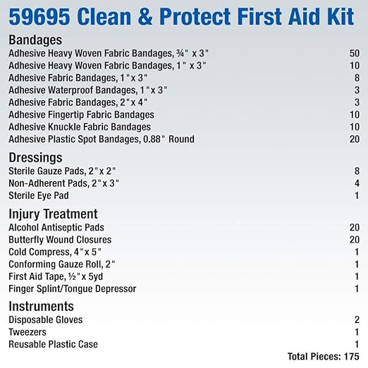 First Aid Only 59695 Clean & Protect Everyday Emergency First Aid Kit for Home, Work and Travel, 175 Pieces