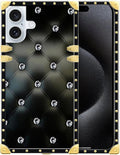 Compatible with iPhone 16 Case, Shiny Black Sofa Crystal Luxury Golden Decoration for Girl Women Soft TPU Shockproof Protective Hard PC Back