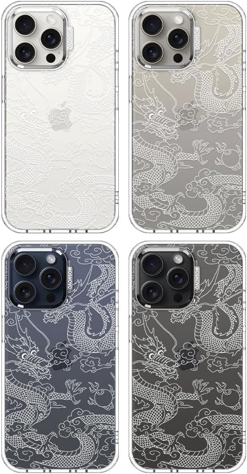 MOSNOVO Case for iPhone 15 Pro Max, [Buffertech 6.6ft Military-Grade Drop Protection] [Anti Peel Off Tech] Clear TPU Bumper Phone Case Cover Design - White Dragon