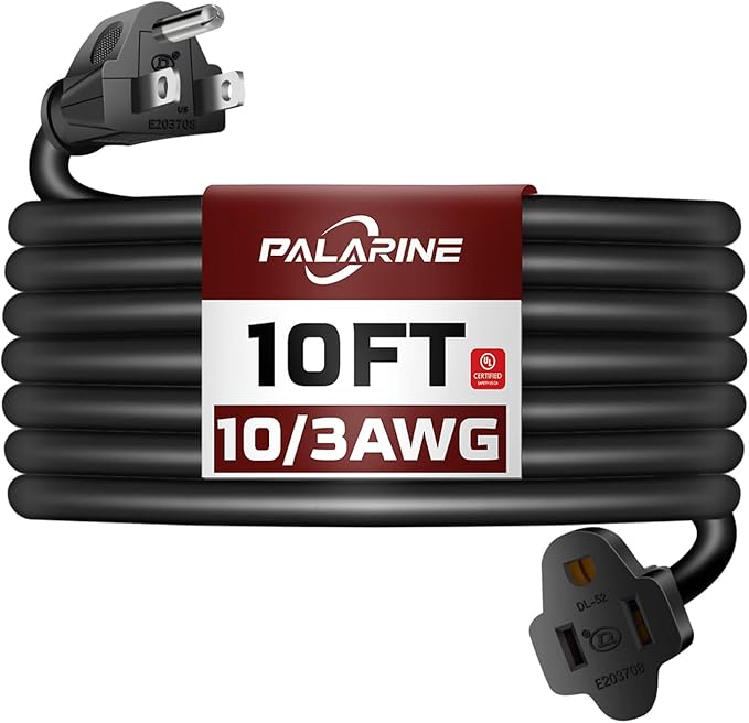 10ft Black Outdoor Extension Cord Waterproof, UL Listed, 10/3 SJTW Heavy Duty 3 Prong, 10 Gauge 15A Power Cord Ideal for Indoor Outdoor Lights, Appliances, and Lawn