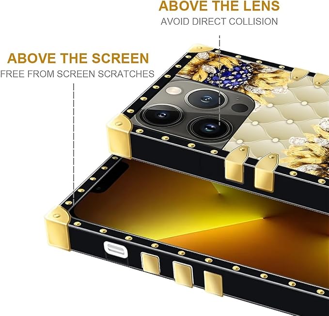 Compatible with iPhone 13 Pro Max Case, Sunflower Diamonds Leather Luxury Golden Decoration for Girl Women Soft TPU Shockproof Protective Hard PC Back for iPhone 13 Pro Max
