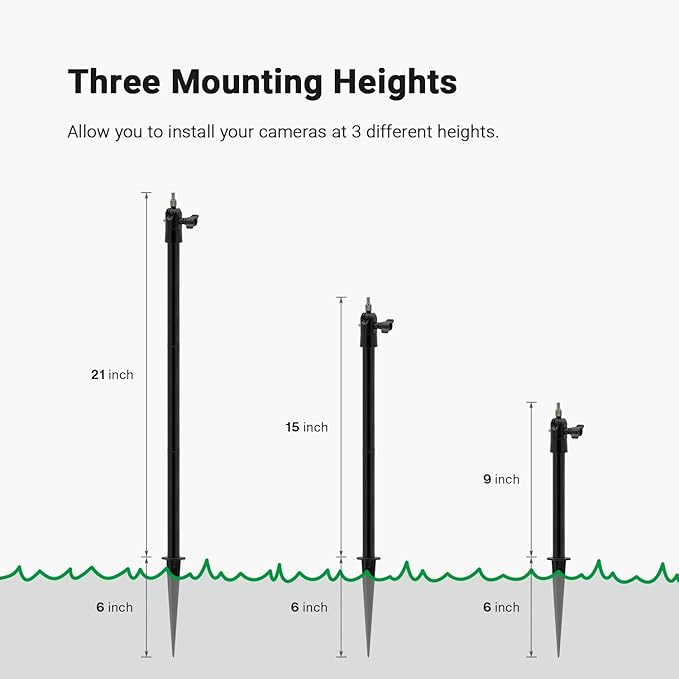 Holicfun Security Camera Ground Stake, Heavy Duty Stand Mount with Adjustable Angle and Height for Ring, Blink, Arlo, Eufy, Wyze, Google Nest, Simplisafe Cameras and Solar Panels (Black)