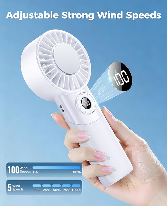 2026 Upgrade 3 In 1 Handheld Portable Turbo Fan with Ice Cooler,Rechargeable 100 Speed Mini Personal Fan 10500 RPM Small Pocket Fans Makeup fan for Outdoor,Office,Camping,Travel-White