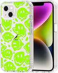 MOSNOVO for iPhone 13/14 Case | Military Grade 6.6ft Drop Tested | Clear with Distorted Green Smiles Face Design