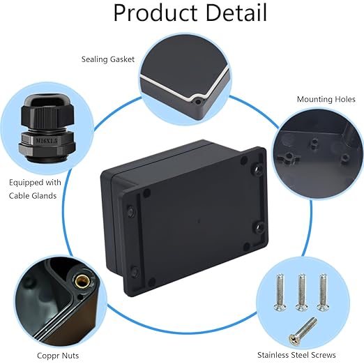Junction Box IP65 Waterproof ABS Plastic Electrical Project Case Power Junction Boxes, Project Box with Fixed Ear Black 4.53x3.54 x2.17 inch (115 x 90 x55 mm)