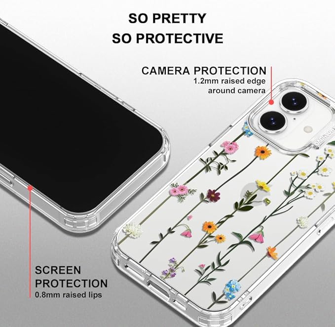 MOSNOVO for iPhone 17 Case | Military Grade 6.6ft Drop Tested | Camera Control | Clear with Wildflowers Design