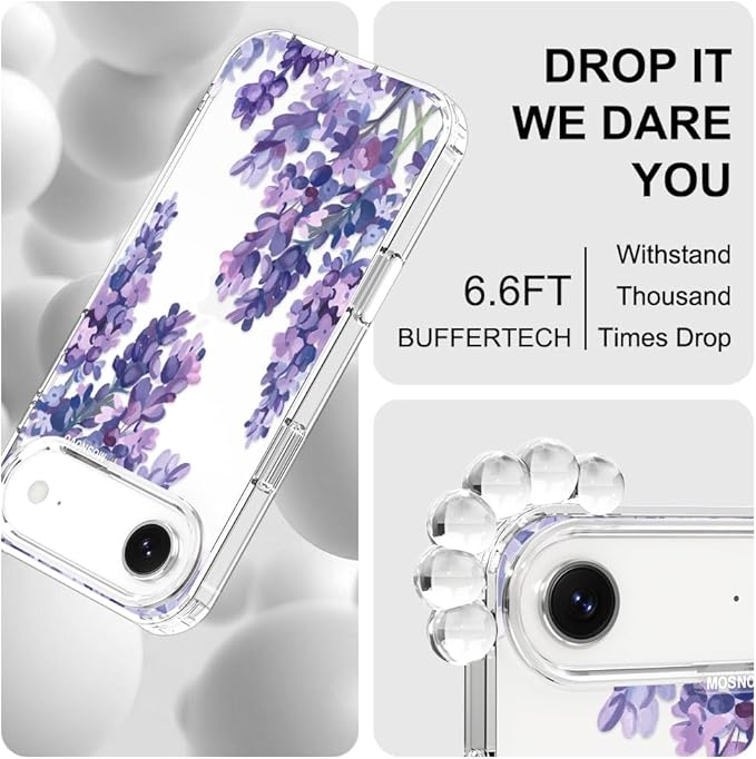 MOSNOVO for iPhone Air Case | Military Grade 6.6ft Drop Tested | Camera Control | Clear with Lavender Design