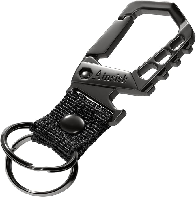 Heavy duty key chain,bottle opener function car keychains,versatile metal snap hook carabiner clip and 2 key rings