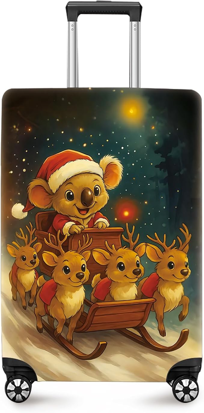 ANNA QUEEN Christmas Koala Luggage Cover, Cute Santa Koala with Reindeer Suitcase Protector, Washable Stretchable Travel Sleeve for 20-22 Inch Luggage
