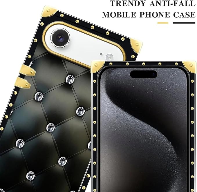 for iPhone 17 Air Case Luxury Golden Decoration for Girl Women Soft TPU Shockproof Protective Hard PC Back for iPhone 17 Air Crazy Pattern Shiny Black Sofa Crystal
