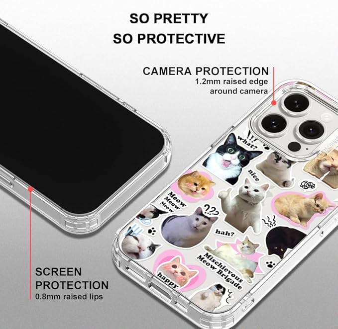 MOSNOVO Case for iPhone 15 Pro, [Buffertech 6.6ft Military-Grade Drop Protection] [Anti Peel Off Tech] Clear TPU Bumper Phone Case Cover Design - The Cat Brigade