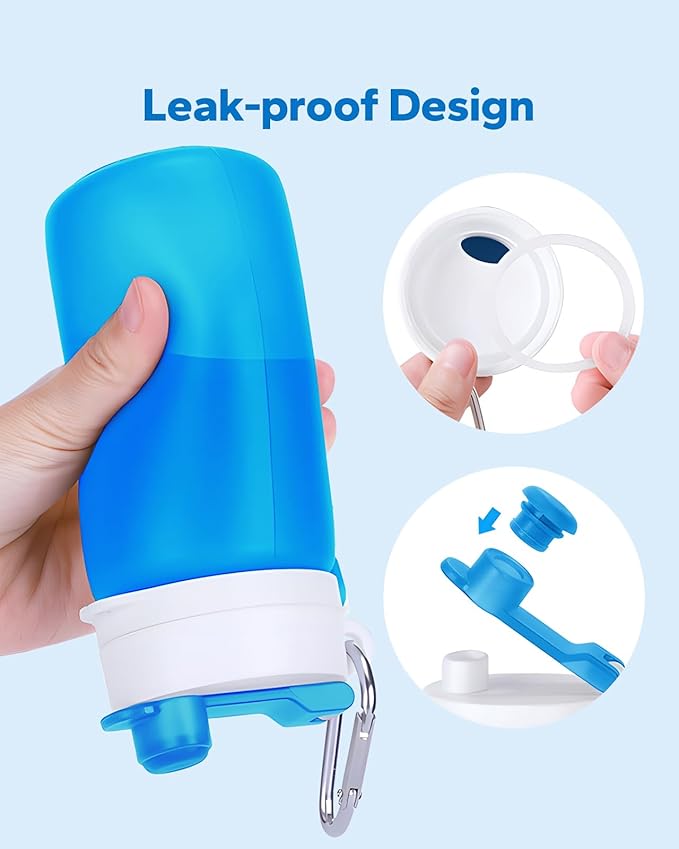 Collapsible Water Bottle, Portable Folding Bottle & Water Bottle with Clip for Backpack, Foldable Water Bottle BPA Free, Sport Bottle Water Squeeze Collapble Watterbottles (Blue)