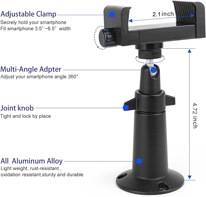 iTODOS Wall Mount Phone Holder Bracket with 360°Adjustable Mount for iPhone/Nexus/LG Smart Phones and GPS Navigator,Compatible with 3.5~6.5inch Width