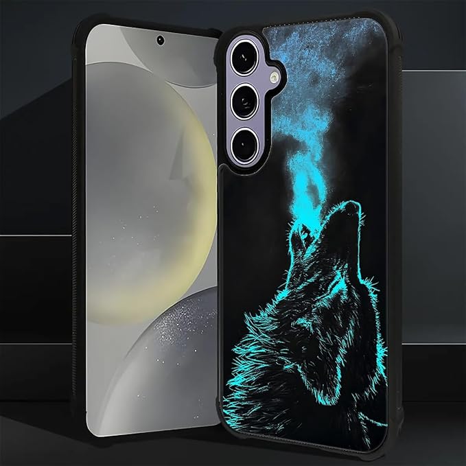 for Samsung Galaxy S24 S25 Case, Blue Breathing Wolf Pattern Graphic Design Girl Boy Soft Silicone Hard Acrylic Shock Protection for Samsung Galaxy S24 S25