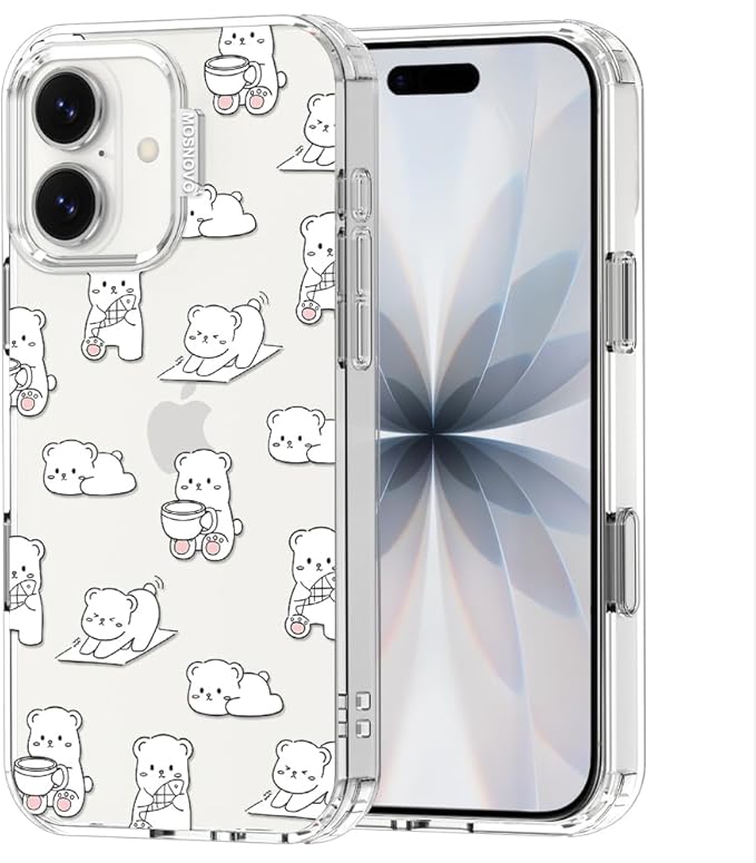MOSNOVO for iPhone 17 Case, Shockproof Military-Grade Protection 6.6ft Drop Tested, Camera Control, Clear Phone Case for iPhone 17, Cozy Bear Days Design