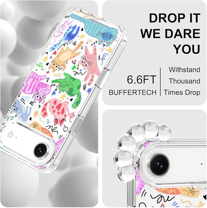 MOSNOVO for iPhone Air Case, Shockproof Military-Grade Protection 6.6ft Drop Tested, Camera Control, Clear Phone Case for iPhone 17 Air, Doodle Cats Design