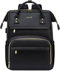 LOVEVOOK Leather Laptop Backpack for Women 18 inch,Travel Backpack Purse Nurse Teacher Backpack Computer Laptop Bag,Professional College Business Work Bags Carry On Backpack with USB Port,Black