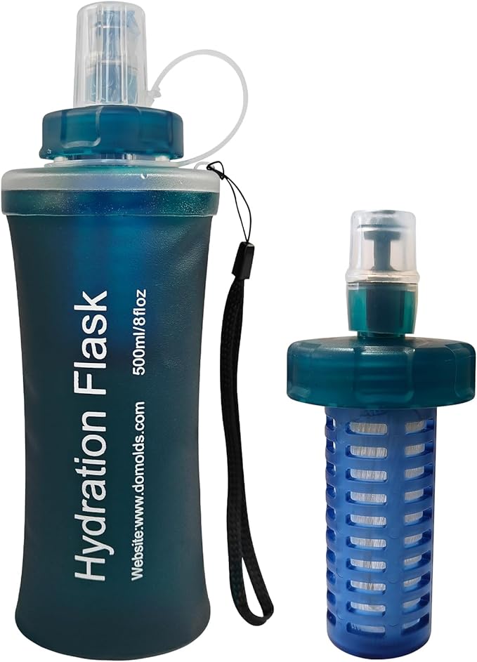 500ml Soft Flask Water Bottle, Collapsible Water Bottle with Filter, Perfect for Hiking, Backpacking, and Camping - Dark Green