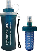 500ml Soft Flask Water Bottle, Collapsible Water Bottle with Filter, Perfect for Hiking, Backpacking, and Camping - Dark Green