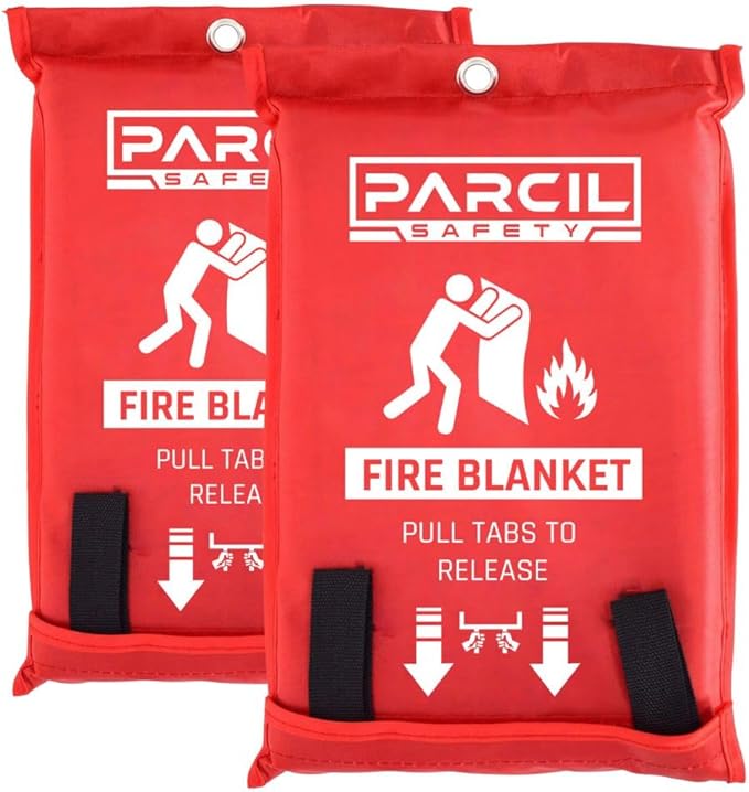 Parcil Safety PD-452 Emergency Fire Blanket (Pack of 2) Car Emergency Kit Fire Extinguisher for Home & Kitchen, Woven Fiberglass Household Essentials, Chemical Free, No Mess, Large