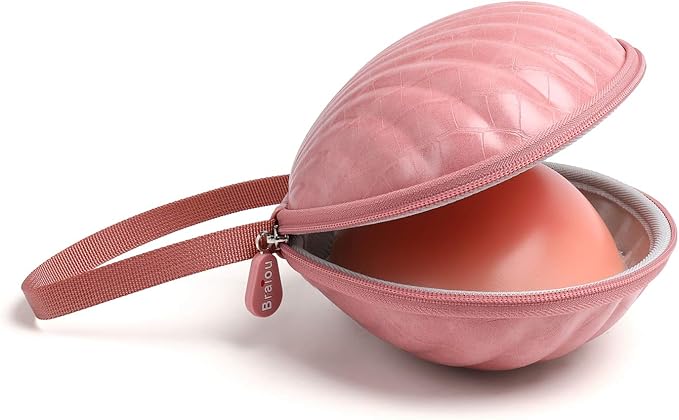 Hard Travel Case for Silicone Bras [A-C Cup] Premium Nubra Organizer Portable Lingerie Underwear Storage Bag (Crocodile, Rose Gold)