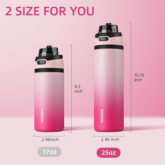 BJPKPK 25oz Insulated Water Bottle with 2-1 Straw Spout Lid, Stainless Steel Metal Water Bottles with Carry Handle, BPA Free, Leak-Proof, Fits in Car Cup Holder, Thermo for Sports,Cherry