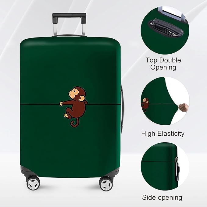 ANNA QUEEN Cute Monkey Travel Luggage Cover-Cartoon Stretchable Airplane Suitcase Protector Sleeve,Universal Washable Fit for 32-34 Inch Checked Baggage,Water Resistant Durable Luggage Protector,XL