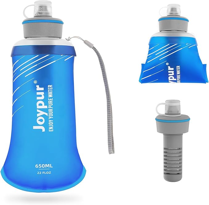 Water Filter Survival - Collapsible Water Bottle with Filter 0.01 Micron Squeeze Filtered Water Bottle 22oz for Hiking Backpacking Camping BPA-Free(Blue 650ml)
