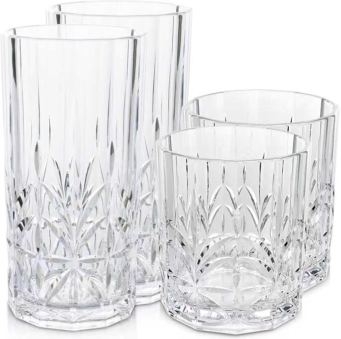 BELLAFORTE Shatterproof Tritan Plastic Drinking Glasses. 13oz & 18oz Water Glasses Set of 4 - Myrtle Beach Glasses Drinking - Unbreakable Tumblers for Parties - BPA Free, Dishwasher Safe (Clear)