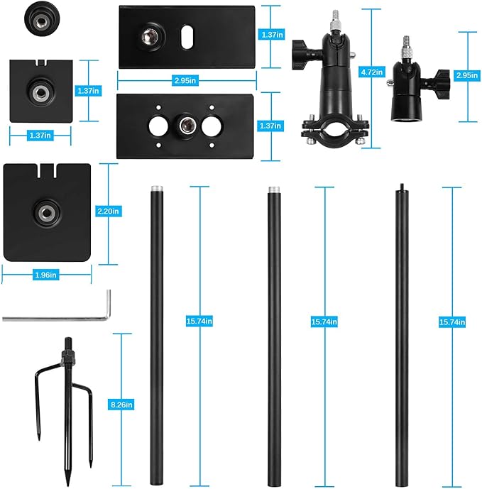 31.49 or 47.24 inch Ground Stake Mount Stand with Solar Panel Mount for Ring, Blink, Arlo, Eufy, Wyze, Google Nest, Simplisafe Cameras and Solar Panels Ground Stake Bracket（Black）