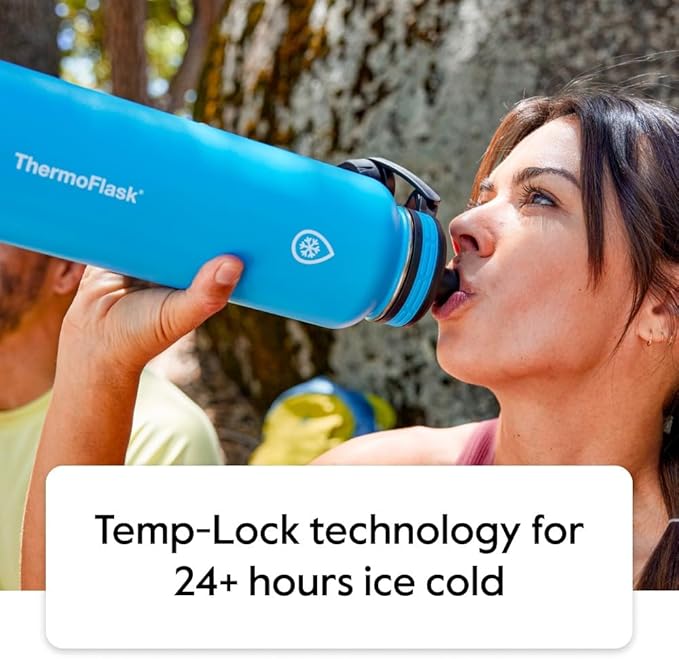 ThermoFlask 40 oz Double Wall Vacuum Insulated Stainless Steel Water Bottle - Reusable with Leakproof Chug & Straw Lids - Keeps Drinks Cold 24 hr/Hot 12 hr - Easy Maintenance - Gym/On-the-Go, Plum