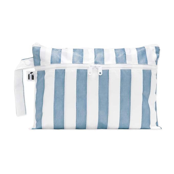 Bumkins Roamio Waterproof Wet Dry Clutch Bag for Baby, Travel, Swim Suit, Cloth Diapers, Pump Parts, Pool, Gym Clothes, Toiletry, Hook to Stroller, Pack for Daycare, Zip Pack Pouch, Nautical Stripe