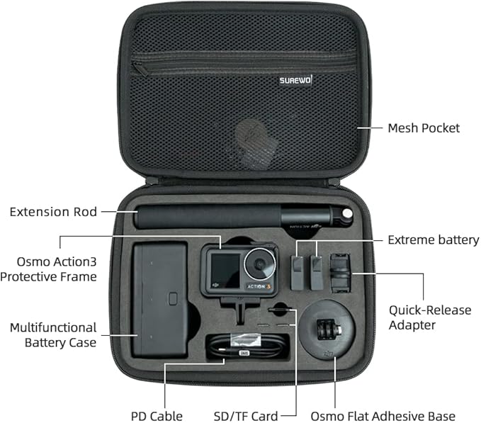 SUREWO Surface-Waterproof DJI Osmo Action 6 Carrying Case,Travel Portable Bag Compatible With DJI Osmo Action 6/5 Pro/4/3 Adventure Combo Accessories