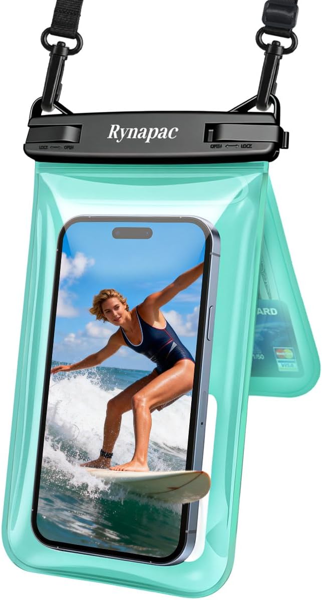 Rynapac IPX8 Waterproof Phone Pouch Floating, [Up to 8.5''] Double Space Waterproof Phone Case with Adjustable Lanyard for iPhone 17 16 15 Pro Max, Cell Phone Dry Bag for Beach Cruise Ship Essentials