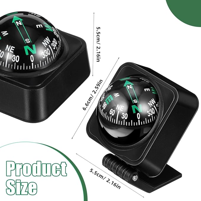 Milisten Car Compass Ball for Dashboard - Adjustable High-Precision Automotive Navigation Compass for Car, Truck, Marine Boat, and SUV - Compact Dash Mount Directional Ball for Off-Road and Outdoor