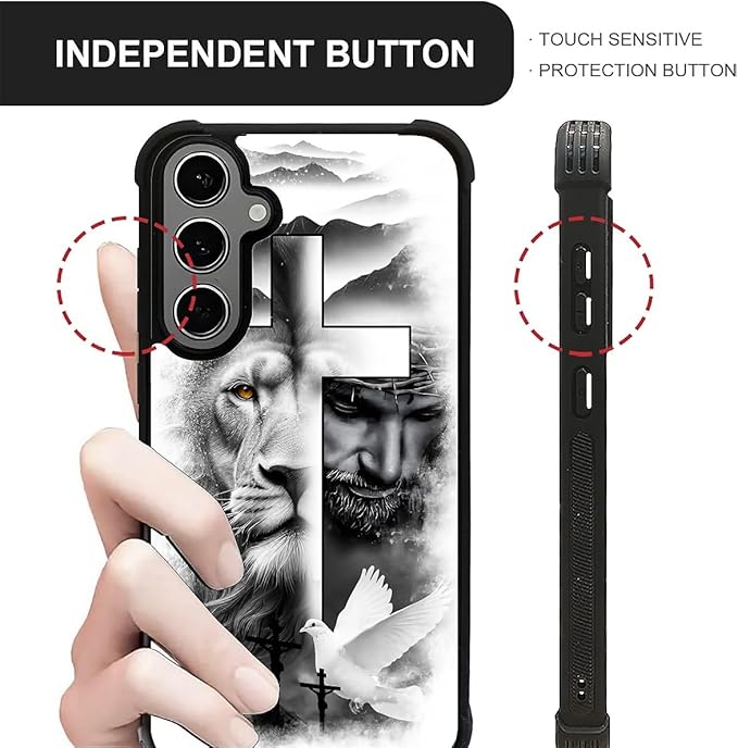 for Samsung Galaxy S24 S25 Plus Case, Lion Cross Jesus Christ Dove Pattern Graphic Design Girl Boy Soft Silicone Hard Acrylic Shock Protection for Samsung Galaxy S24 S25 Plus