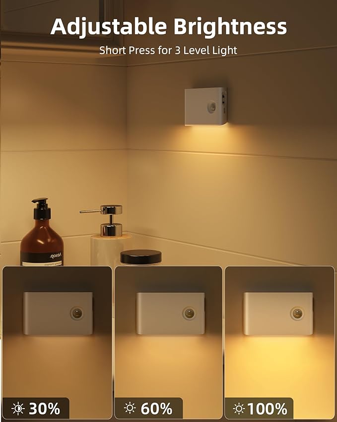 EZVALO 3 Pack Motion Sensor Night Lights, Sync LED Stair Lights Indoor, 1500mAh Rechargeable, Magnetic & Dimmable, 3000K Soft White, Portable Nightlight for Hallway, Stairs, Bathroom, Bedroom