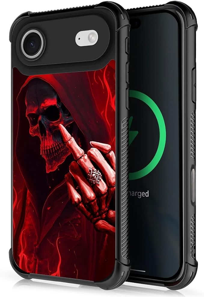 for iPhone 17 Air Case,for MagSafe Graphic Design for Girl Boy Soft Silicone Hard Acrylic Shock Protection Designed for iPhone 17 Air Gestures Funny Skull Pattern