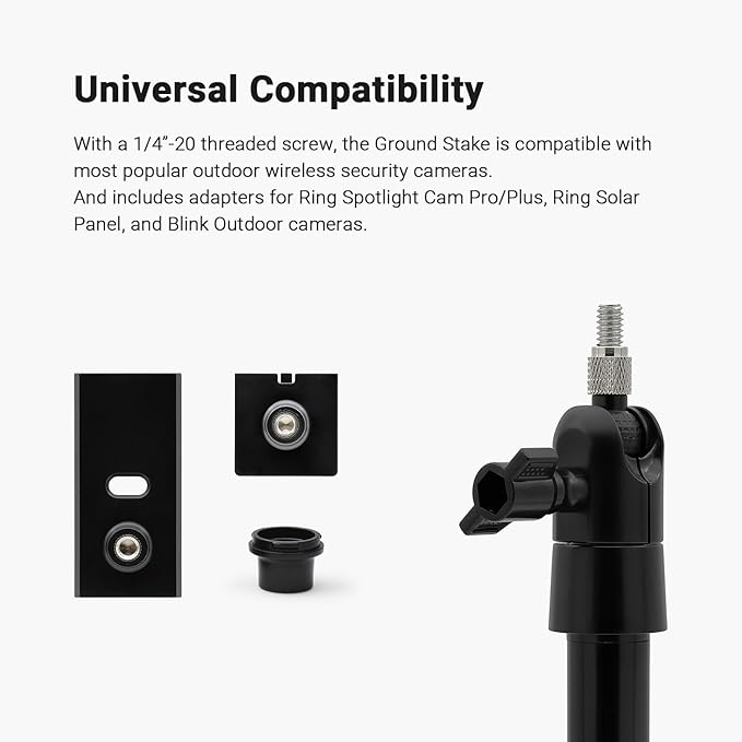 Holicfun Security Camera Ground Stake, Heavy Duty Stand Mount with Adjustable Angle and Height for Ring, Blink, Arlo, Eufy, Wyze, Google Nest, Simplisafe Cameras and Solar Panels (Black)