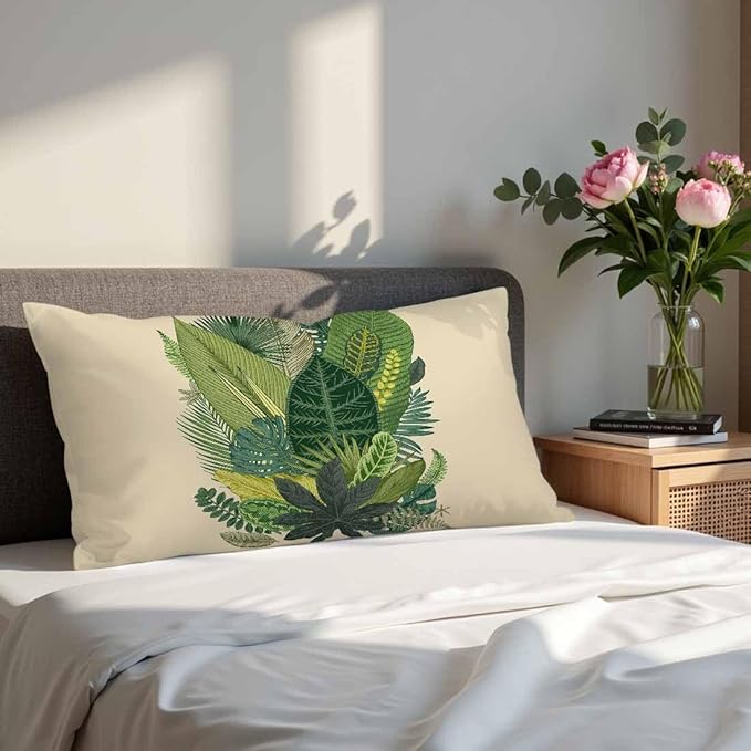 Tropical Leaves Palm 12 X 20 Throw Pillow Covers Set of 2 Green Tree Banana Leaf Alocasia Fern Monstera Cushion Pillow Cases Velvet Outdoor Decorative Home Bed Sofa Couch Office Hotel