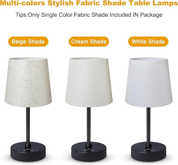 Wowag Cordless Table Lamp,5000mAh Rechargeable Battery Operated Desk Lamp,3Colors & 7 RGB Stepless Dimmable, Portable Small Touch Fabric Shade LED Night Light for Patio Restaurant Home(White)