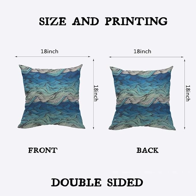 TKS MITLAN Abstract Wave Pillow Covers 18 x 18 Inch Ocean Sea Water Gradient Blue Beach Waves Lines Stripes Decorative Throw Pillow Covers Linen Cushion Case for Sofa Couch