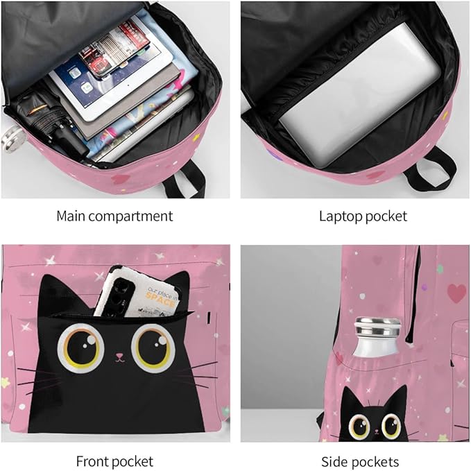cfpolar 17 Inch Backpack Cute Cartoon Cats Laptop Bag Shoulder Bag School Bookbag Casual Daypack For Boys Girls,A-13
