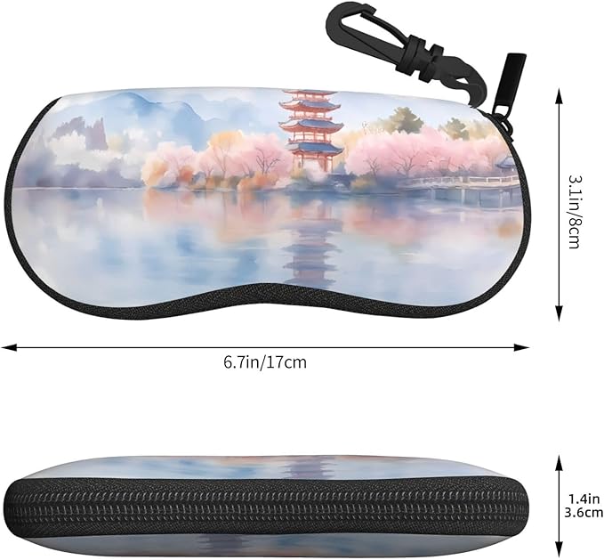 Watercolor Orca Whale Glasses Case Neoprene Portable Zipper Eyeglass Bag With Hook