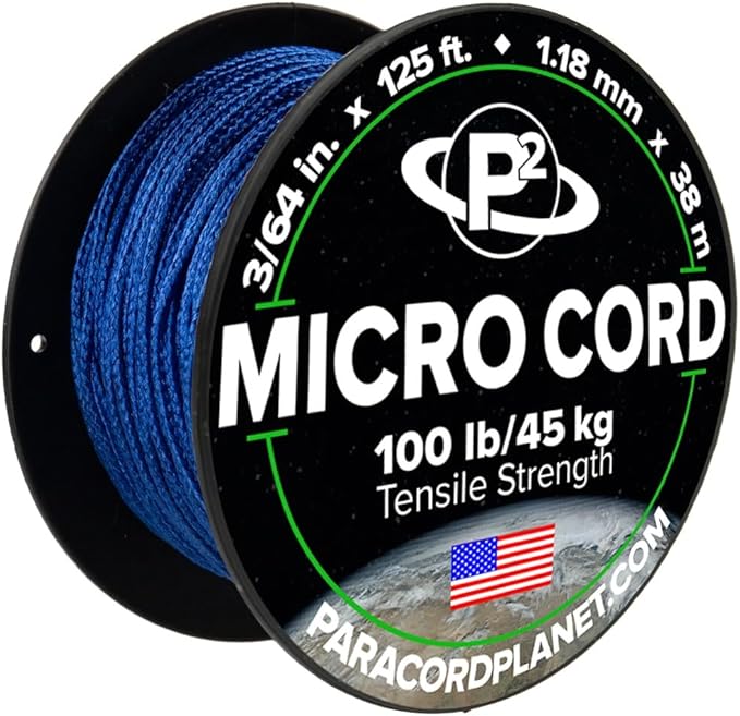 Paracord Planet Micro Paracord – Thin Braided Cord for Crafting, Fishing, and DIY Projects in 125 ft Spools – Electric Blue