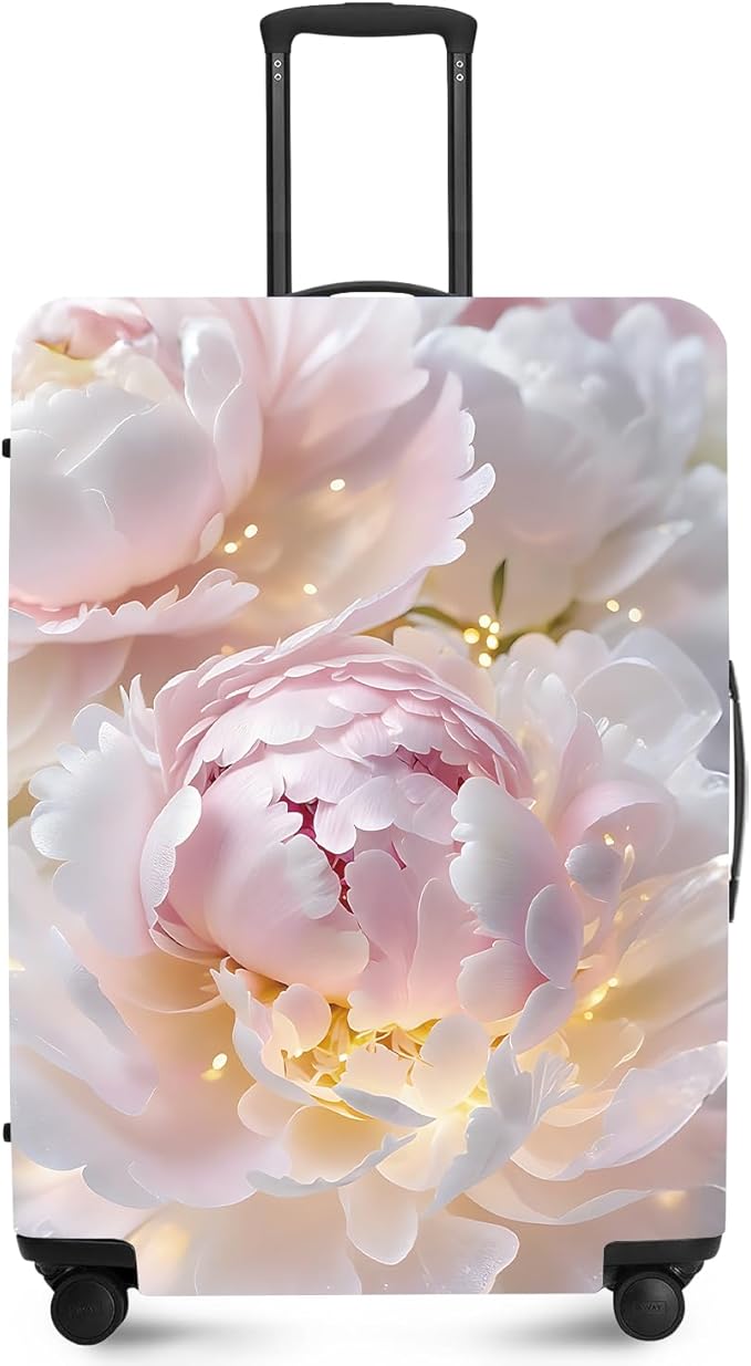 ANNA QUEEN Pink Peony Flower Luggage Cover,Stretchable Suitcase Protector Sleeve,Fit for 28-30 Inch Checked Baggage,Water Resistant & Durable Luggage Protector