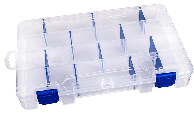 Flambeau Outdoors 4007 Tuff Tainer Fishing Tackle Box with Zerust Anti-Rust Dividers - Includes 12 Dividers, 24 Compartments, Clear Fishing Lure Organizer - 11" x 7.25" x 1.75"