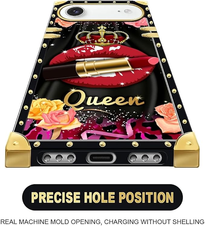 for iPhone 17 Air Case Luxury Golden Decoration for Girl Women Soft TPU Shockproof Protective Hard PC Back for iPhone 17 Air Crazy Pattern Queen Lip Crown Leopard Print
