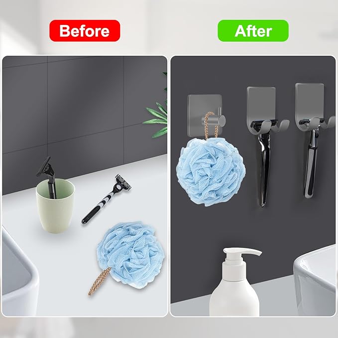 CGBE Razor Holder for Shower, 4 Packs Shaver Holder and Hooks, Self Adhesive Wall Mounts for Bathroom, Damage Free - Grey